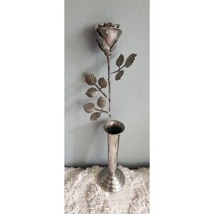 VINTAGE Sleek Mid Century Modern MCM Ted Arnold Metal Rose Flower Vase 1…